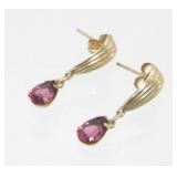 14K Yellow Gold and Amethyst Pierced Earrings -