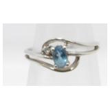10K White Gold, Blue Topaz and Diamond Ring -