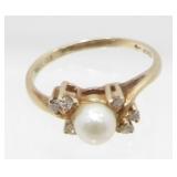 10K Yellow Gold, Pearl and Diamond Ring - 1.78