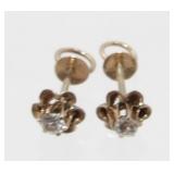 10K Yellow Gold and Diamond Pierced Earrings -