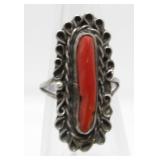 Vintage Sterling Silver and Coral Ring - 3.87