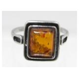 Sterling Silver and Amber Ring - 3.66 grams Total