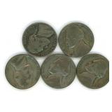 Group of 5 Jefferson Silver War Nickels - 35%