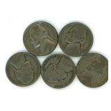 Group of 5 Jefferson Silver War Nickels - 35%