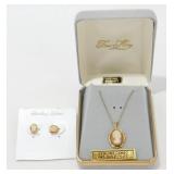 Cameo Necklace & Earrings Set - Gold Tone