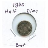 1840 Silver Half Dime - Bent