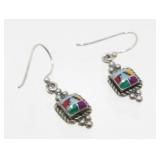 Sterling Silver and Inlaid Pierced Earrings -