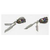 Sterling Silver and Inlaid Pierced Earrings -