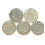 Group of 5 Roosevelt Silver Dimes