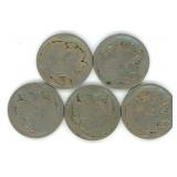 Group of 5 Buffalo Nickels