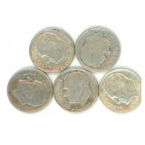 Group of 5 Roosevelt Silver Dimes