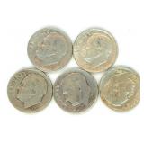 Group of 5 Roosevelt Silver Dimes