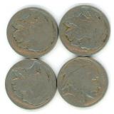 Group of 4 Buffalo Nickels