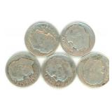 Group of 5 Roosevelt Silver Dimes