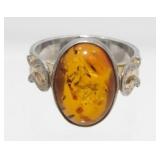 Sterling Silver and Amber Ring - 3.47 grams Total