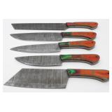 Set of 5 New Damascus Steel Kitchen Knives