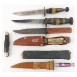 5 Old Fixed Blade Knives, Pocket Knife & Straight