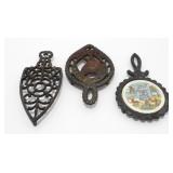 3 Cast Iron Trivets - 1 with Missouri Mule