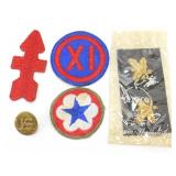 Group of U.S. Military Patches plus a Brass