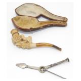Intricately Carved Meerschaum Pipe Depicting Game