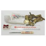 Miscellaneous Items: Clay Pipe, Brass Keys,