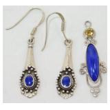 Sterling Pendant and Earrings with Stones