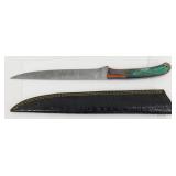 New Damascus Steel Hunting Knife with Leather