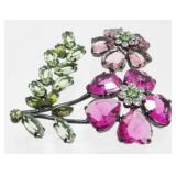 Floral Flower Rhinestone Brooch Pin