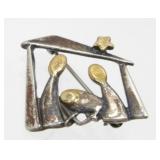 Nativity Signed Sterling Silver Brooch Pin