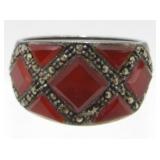 Carnelian Marcasite Sterling Silver Ring