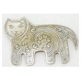 Vintage Folk Art Silver Cat Brooch