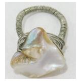 Hand-Crafted Pearl Wrapped with Wire Ring