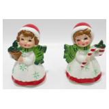 * 2 Lefton Christmas Girls with Holly Basket and
