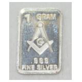 Silver Bar "Mason" - .999 Fine Silver, 1 gram