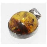 Sterling Silver and Amber Pendant - 3.37 grams