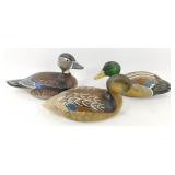 * 3 Hand-Carved Wood Ducks - 1 Jan Lucas, 2