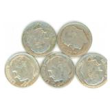 Group of 5 Roosevelt Silver Dimes