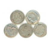 Group of 5 Roosevelt Silver Dimes