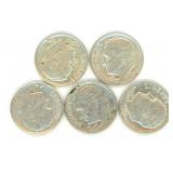 Group of 5 Roosevelt Silver Dimes