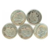 Group of 5 Roosevelt Silver Dimes