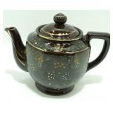 Vintage Teapot Moriage Enamel Hand-Painted Brown