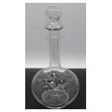 * Vintage Etched Decanter and Standing Stopper -