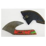 New Damascus Steel Ulu Knife with Leather Sheath