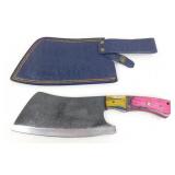 New Carbon Steel Cleaver Knife with Leather