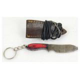 New Damascus Steel Keychain Knife with Leather