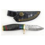 New Damascus Steel Drop Point Knife with Leather