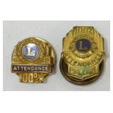 2 Lions Club International 100% Attendance Award