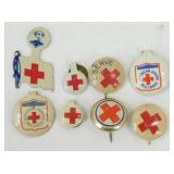 8 Vintage Red Cross Pins