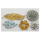 Group of 5 Rhinestone Brooches