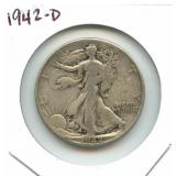 1942-D Walking Liberty Silver Half Dollar